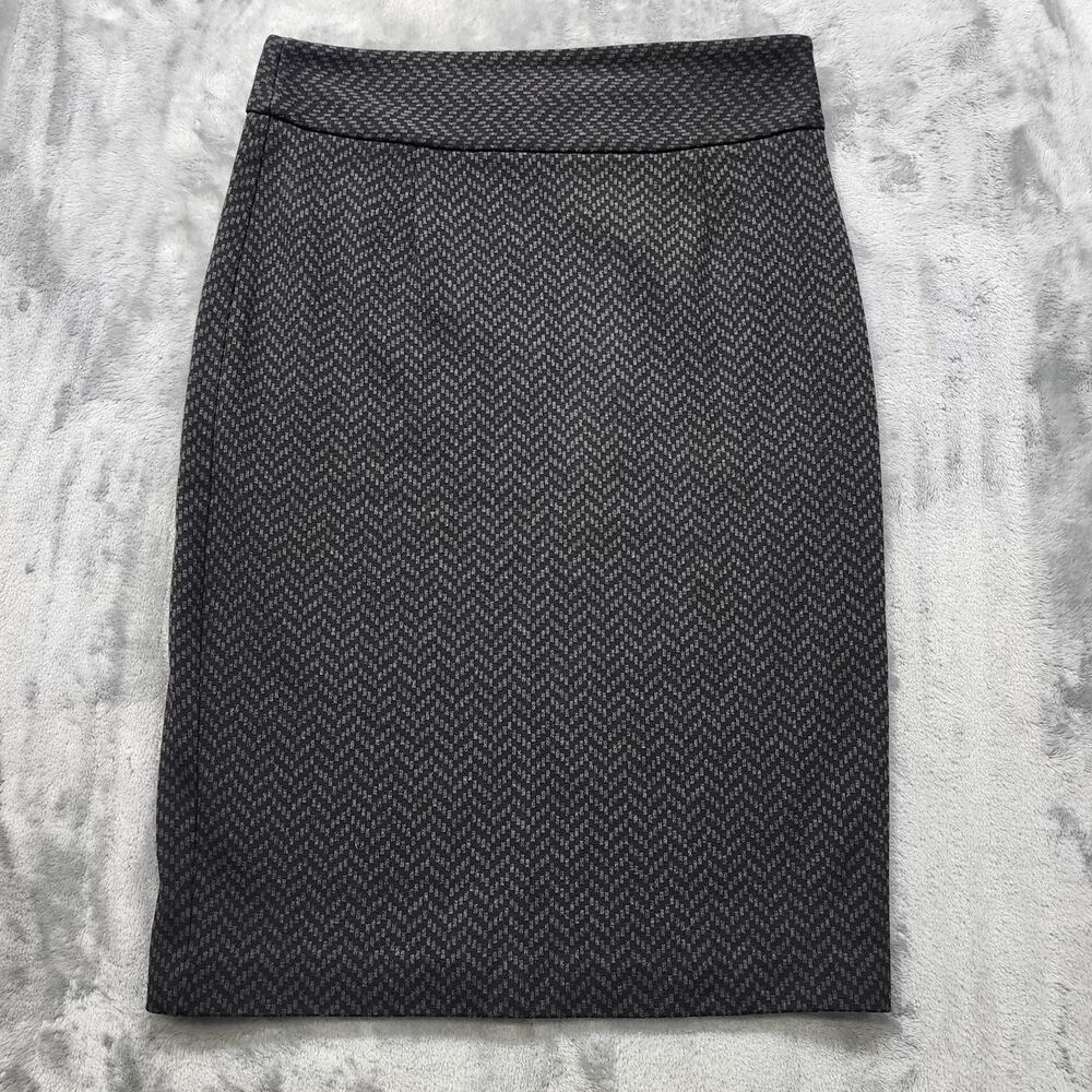 Grace Elements Skirt Womens 8 Gray Black Chevron Zig Zag Pencil Stretch Side Zip
